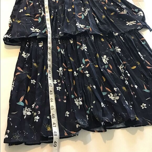 Aqua Blue Pattern Maxi Dress Floral Tiered Off Shoulder Pleated Size Small New - Picture 7 of 9